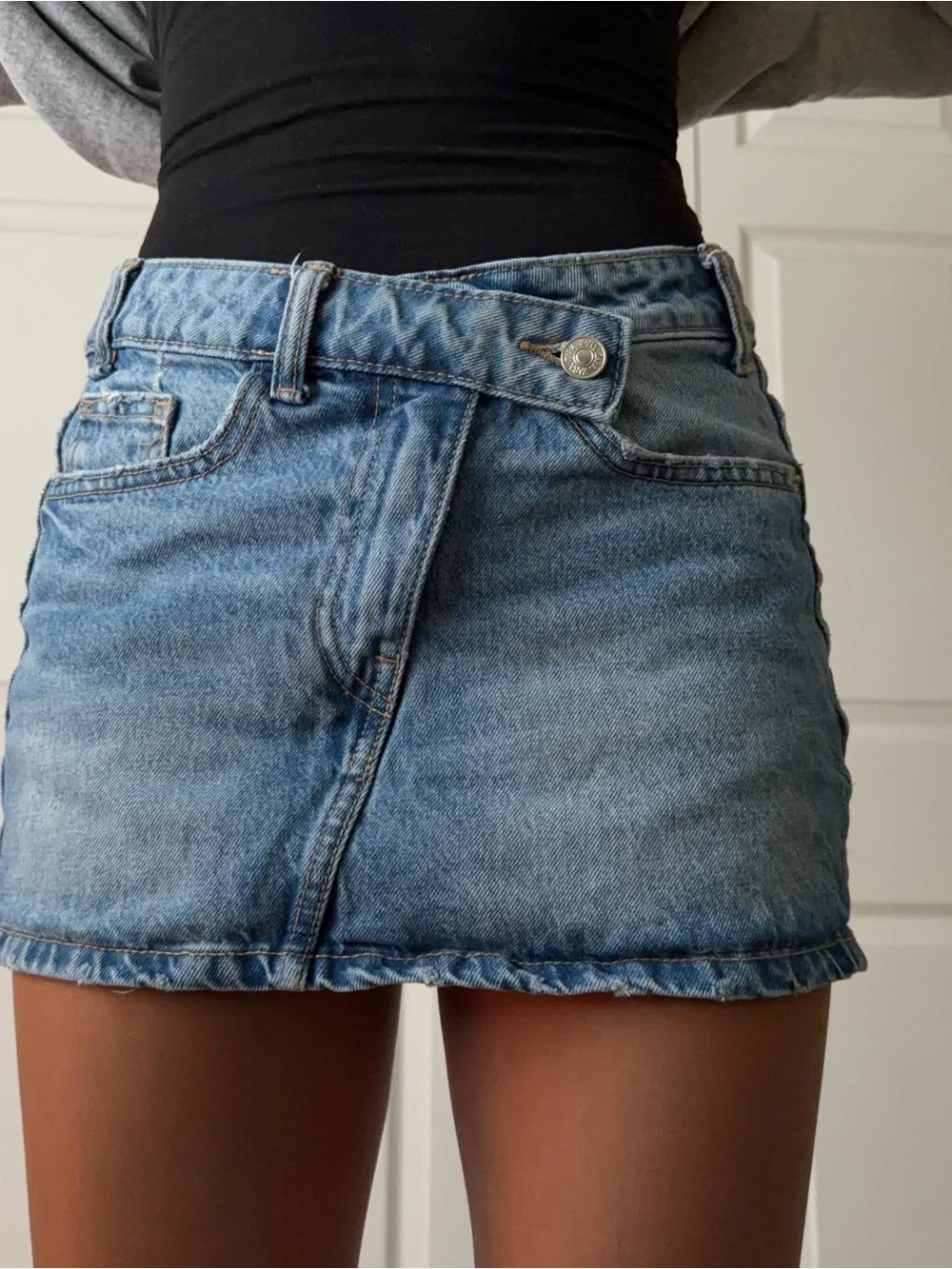 Zara Cross Over Light Blue Denim Mini Skirt